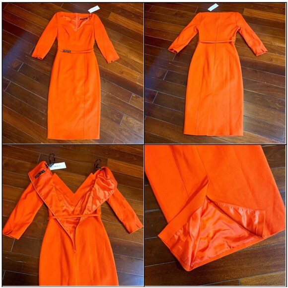 *NWT* Karen Millen Red "Forever" Structured Crepe Bar Belt Midi Dress - Size 4 - Picture 9 of 16